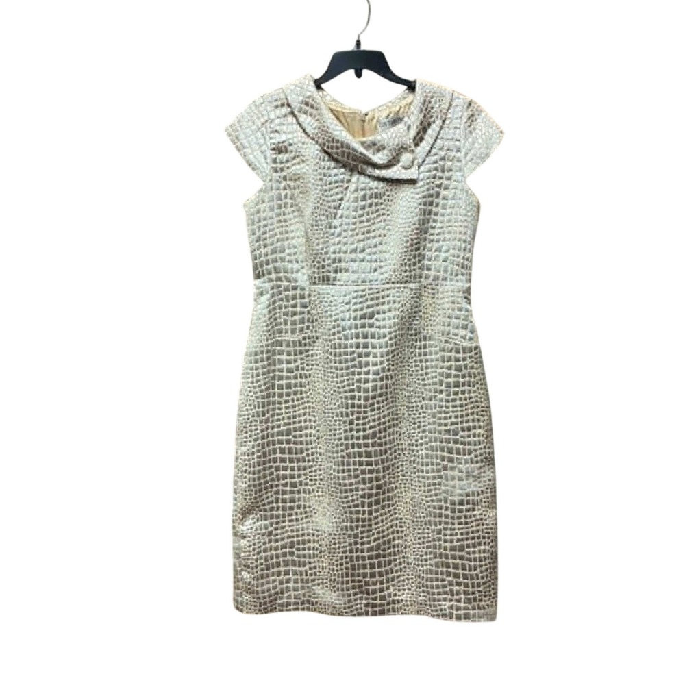Couture Inc Sheath Dress Womens 12 Gold Silver Croc Embossed Metallic